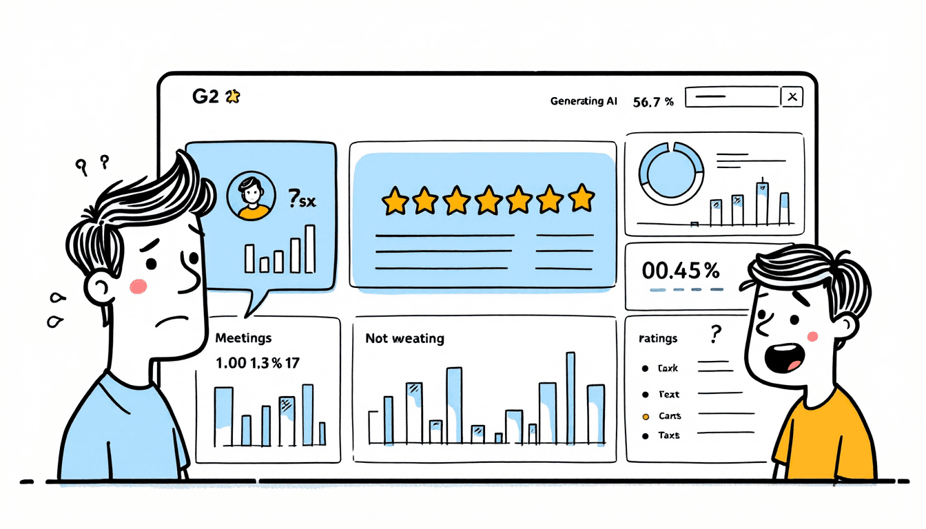 Dashboard dei migliori strumenti di meeting AI secondo G2 che mostra i punteggi di soddisfazione degli utenti e il confronto delle valutazioni