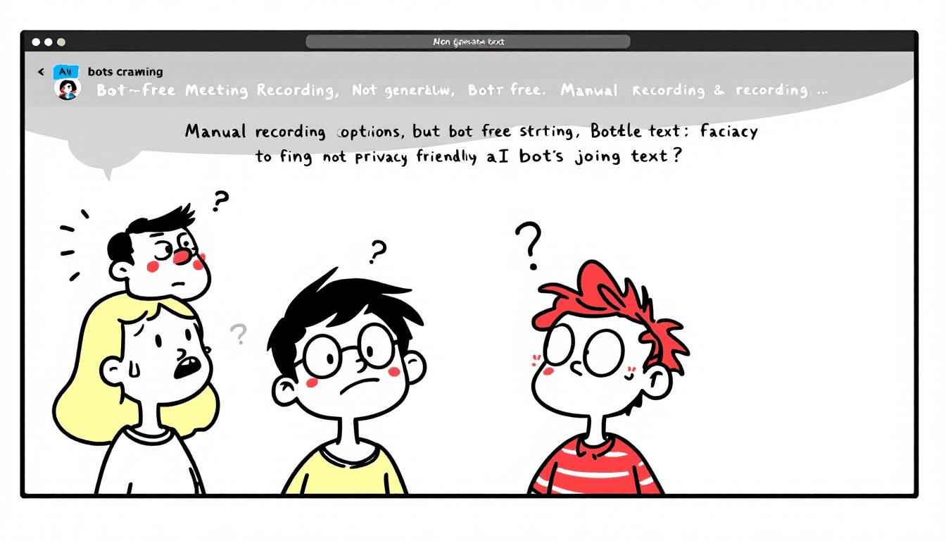 Bot-free meeting recording interface showing manual recording options and privacy-friendly alternatives