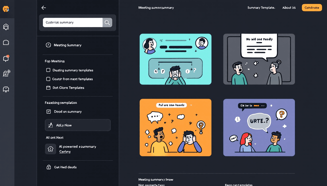 Meeting summary templates interface showing different template layouts and AI formatting options