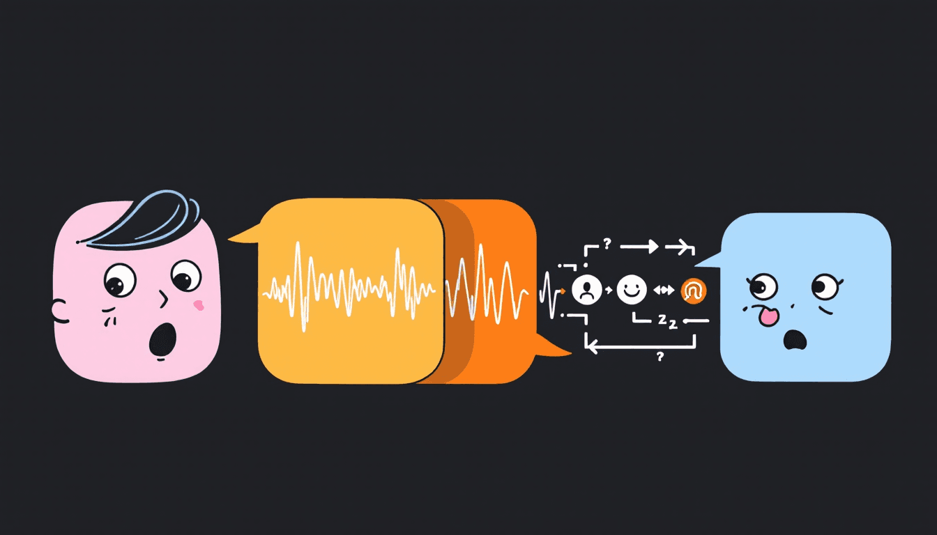 Diagramma tecnico che mostra la tecnologia di diarizzazione vocale basata su IA con forme d’onda audio, icone di identificazione dei parlanti e più canali vocali che vengono separati ed etichettati