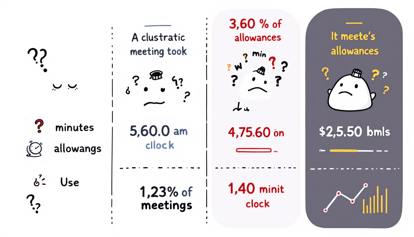 Gráfico de comparação moderno mostrando várias ferramentas de reuniões com IA com ícones de relógio e limites de minutos, ilustração empresarial profissional