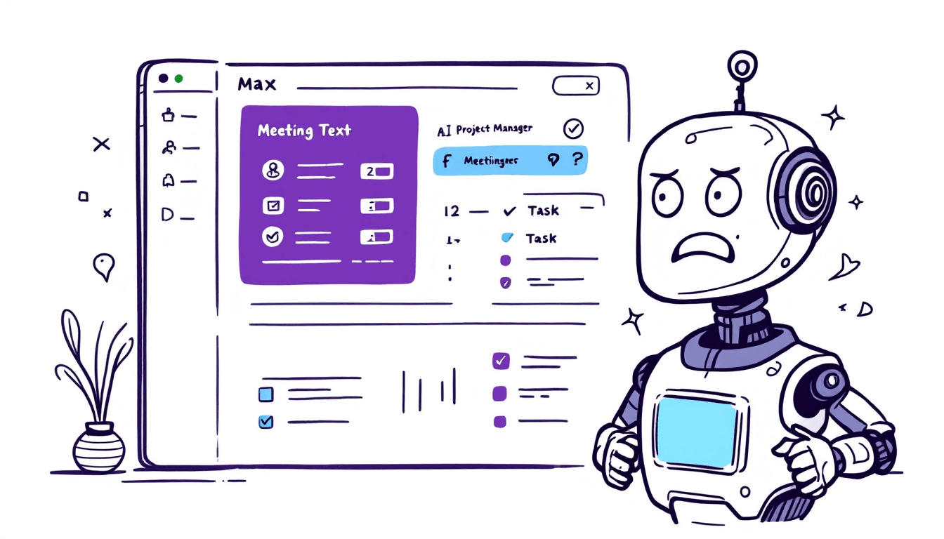 Anchor AI Max interface showing meeting transcription and automatic task creation features